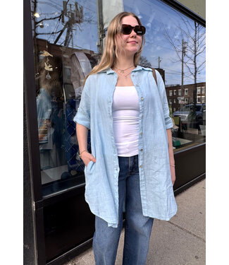 Linen Shirt Dress - Sky Blue