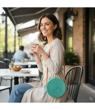 Round Rattan Purse - Turquoise
