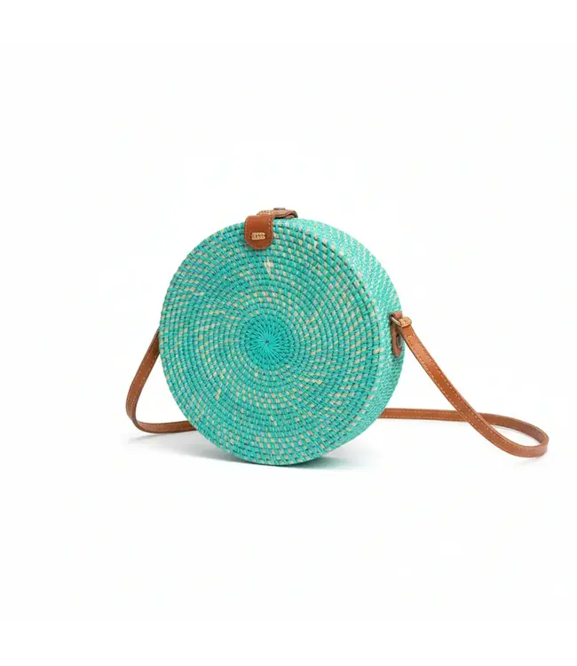 Round Rattan Purse - Turquoise