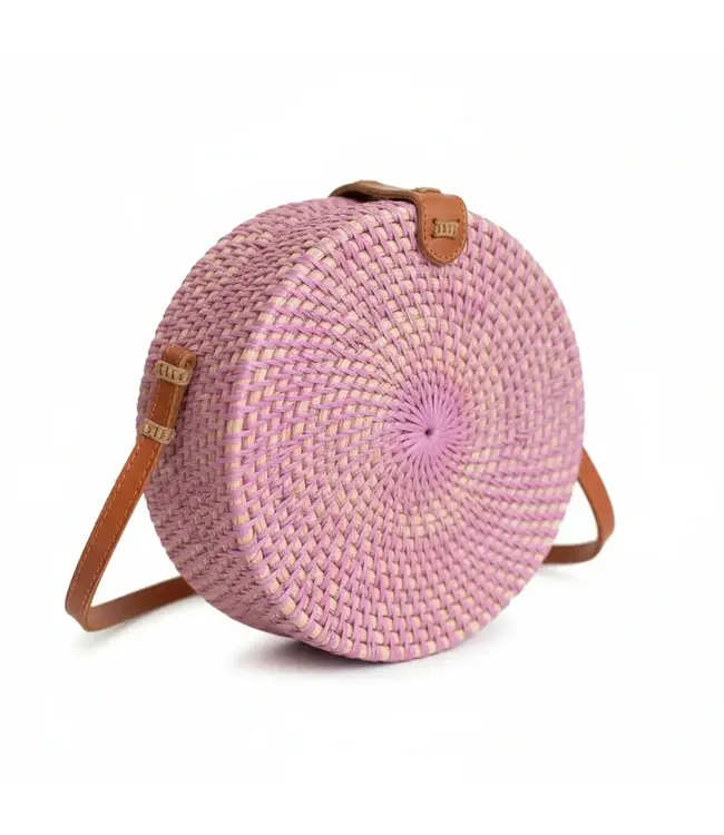 Round Rattan Purse - Pink