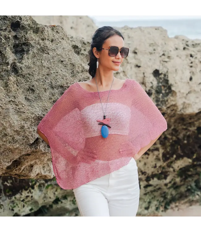Sheer Mesh Poncho - Dusty Pink