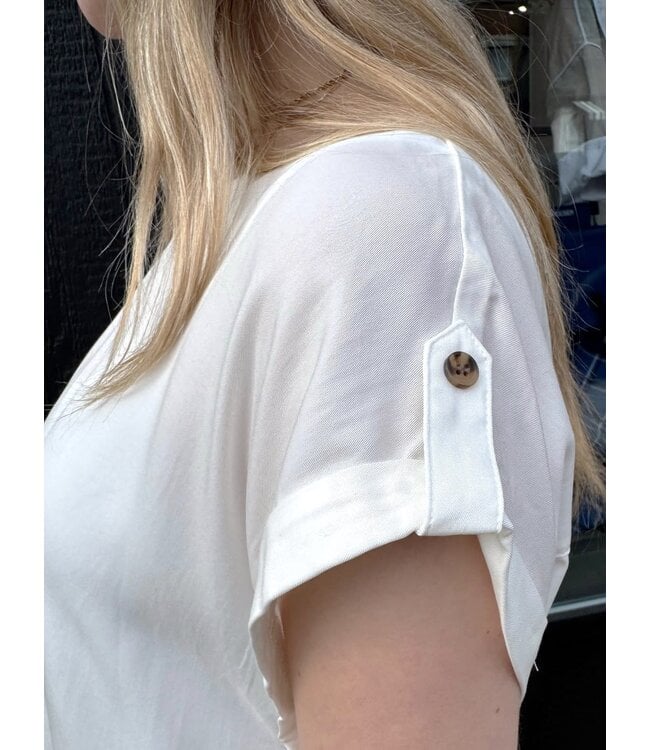 Apricot Turn-Up Sleeve Slit Back Top - Cream