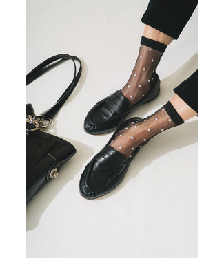 XS Unified Sheer Dot Socks - Black w/White Dots
