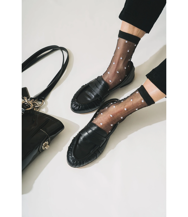 XS Unified Sheer Dot Socks - Black w/White Dots