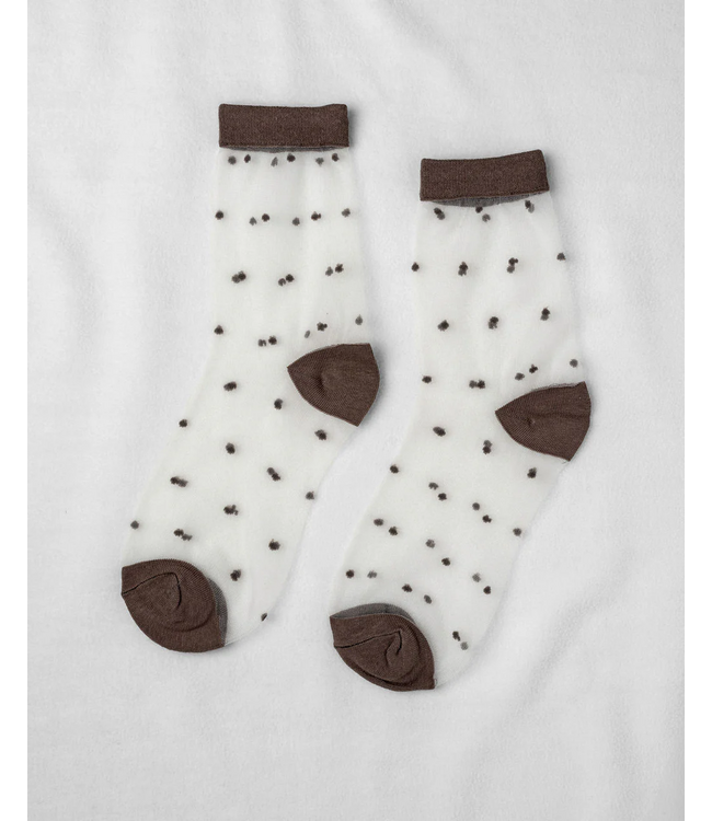 XS Unified Sheer Dot Socks - White w/Brown Dots