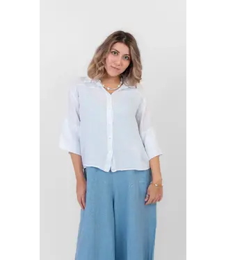 Linen Half Sleeve Button-Up - White