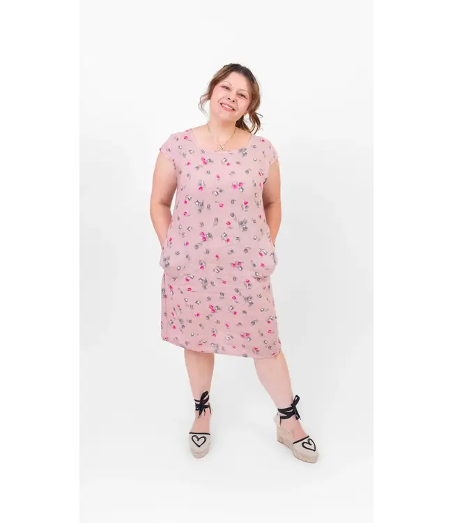 Cap Sleeve Linen Dress - Tulip Pink