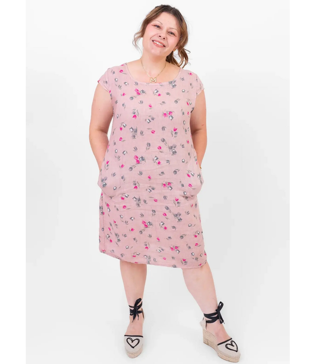 Cap Sleeve Linen Dress - Tulip Pink