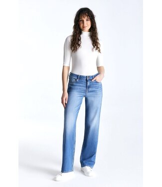 Cup of Joe Denim Nova Mid-Waist Wide Straight Leg Jeans - Medium Blue