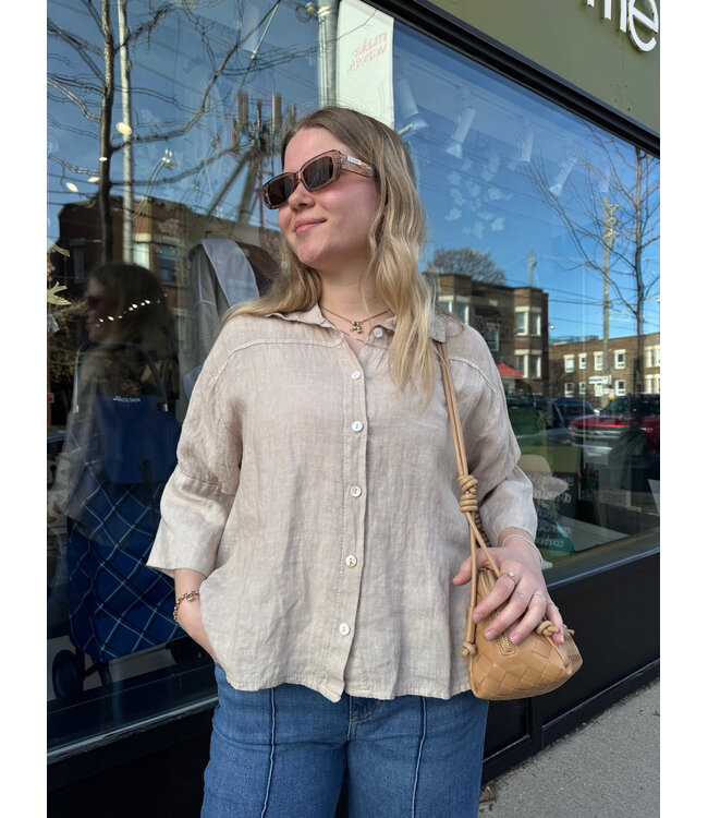 Linen Half Sleeve Button-Up - Seashell