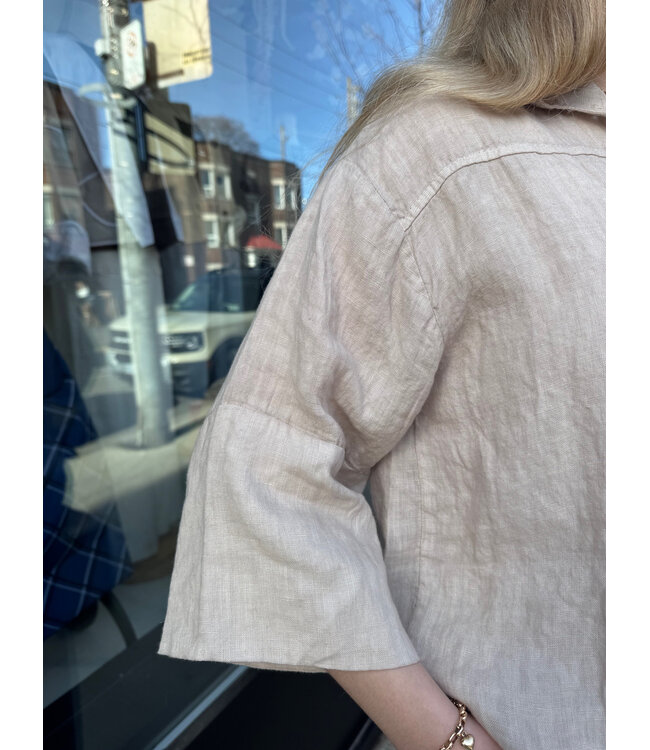 Linen Half Sleeve Button-Up - Seashell