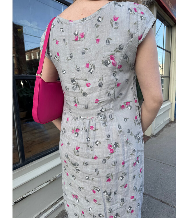 Cap Sleeve Linen Dress - Tulip Grey