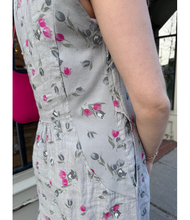 Cap Sleeve Linen Dress - Tulip Grey