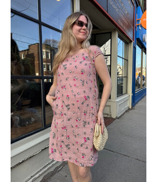 Cap Sleeve Linen Dress - Tulip Pink