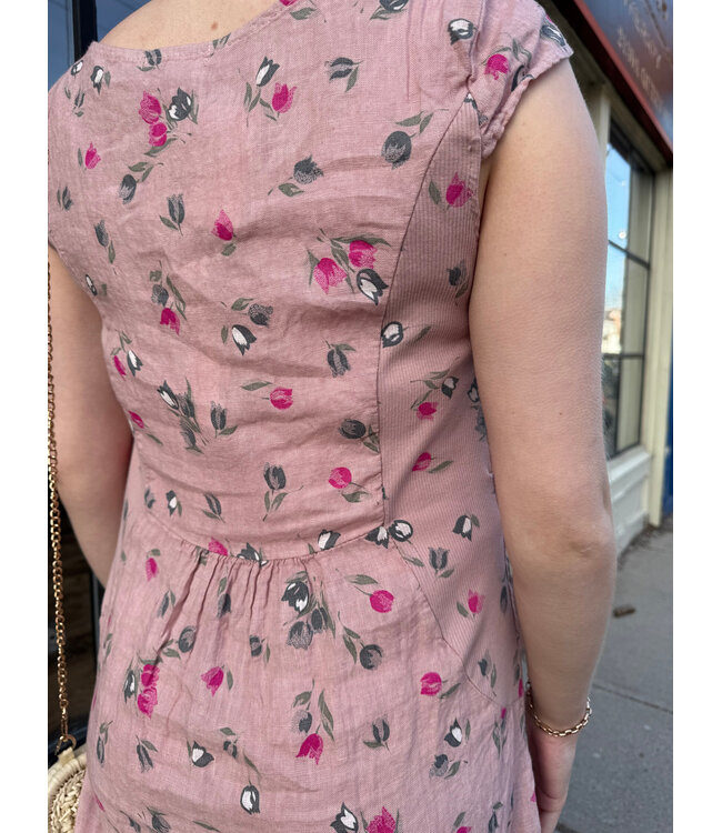 Cap Sleeve Linen Dress - Tulip Pink