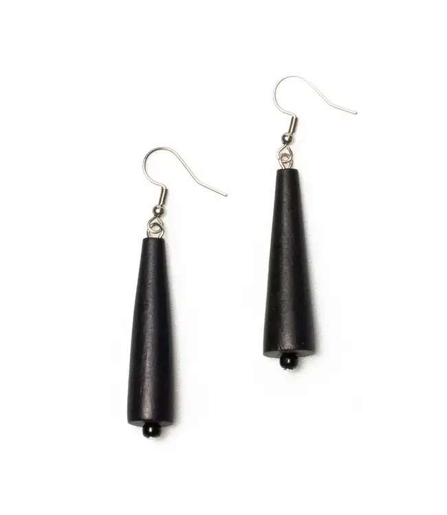 Wooden Cone Earrings - Navy