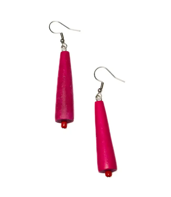 Wooden Cone Earrings - Pink