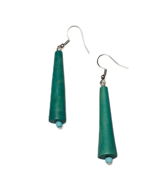 Wooden Cone Earrings - Teal