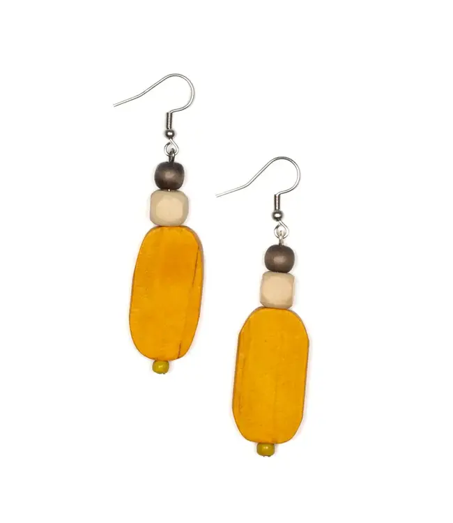 Wooden Lozenge Earrings - Yellow