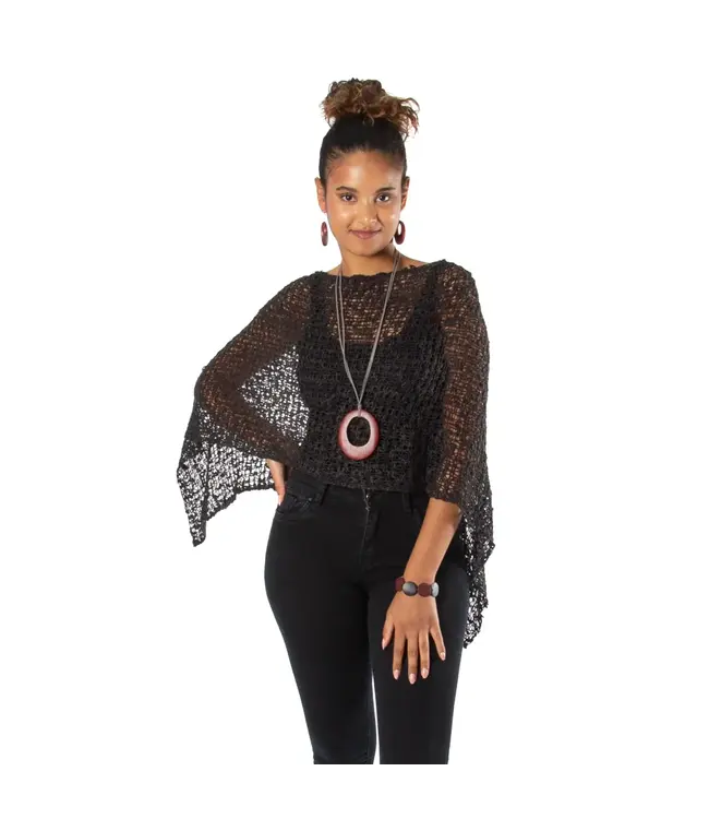 Short Popcorn Knit Top - Black