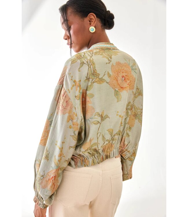 NKN Floral Blouse with Trimmings - Sage
