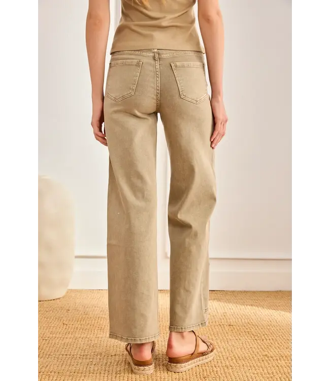 NKN Embroidered Leaf Jeans - Khaki