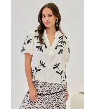 Short Sleeve Leaf Blouse - Cream