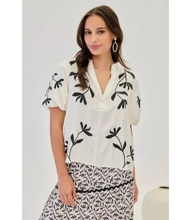 NKN Short Sleeve Leaf Blouse - Cream