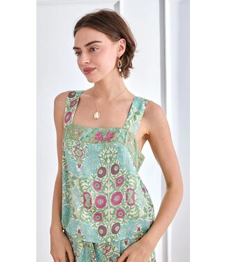 Floral Top w/Sequin Detail - Aqua