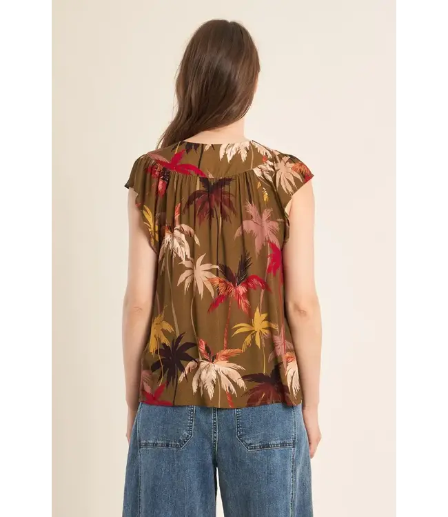 Molly Bracken Moana Tie Neck Cap Sleeve Top - Khaki