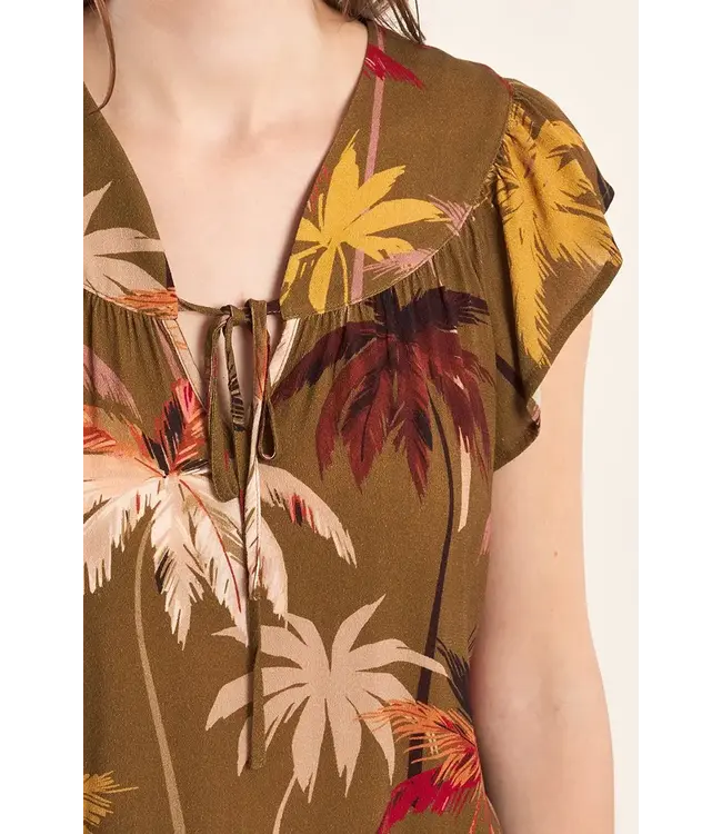 Molly Bracken Moana Tie Neck Cap Sleeve Top - Khaki