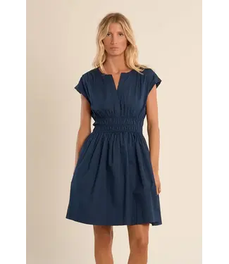 Molly Bracken Rushed Waist Plunge Neck Dress - Marine