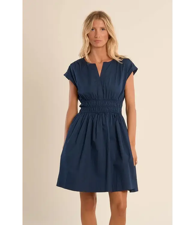 Molly Bracken Rushed Waist Plunge Neck Dress - Marine