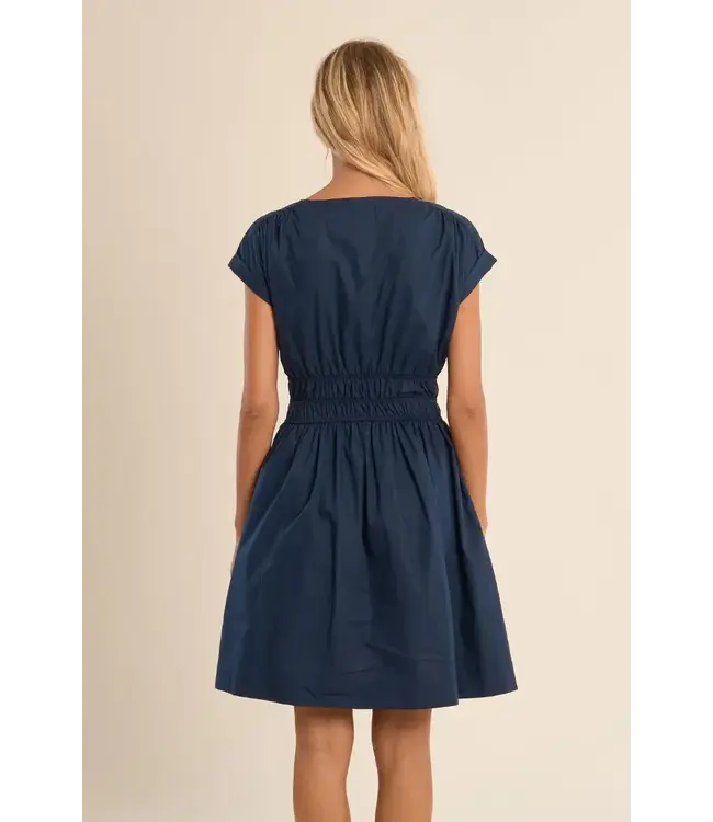 Molly Bracken Rushed Waist Plunge Neck Dress - Marine