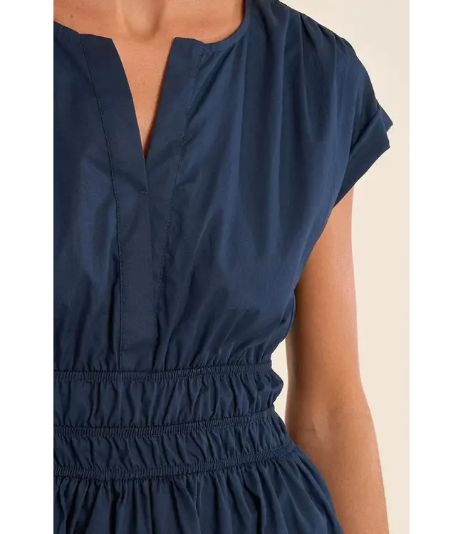 Molly Bracken Rushed Waist Plunge Neck Dress - Marine