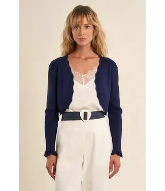 Molly Bracken Cropped Open Knit Cardigan - Marine