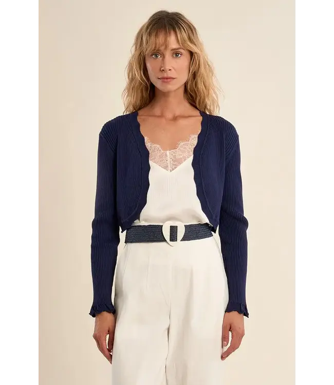 Molly Bracken Cropped Open Knit Cardigan - Marine