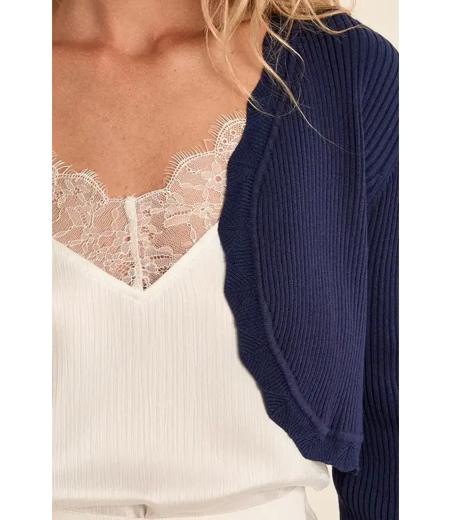 Molly Bracken Cropped Open Knit Cardigan - Marine