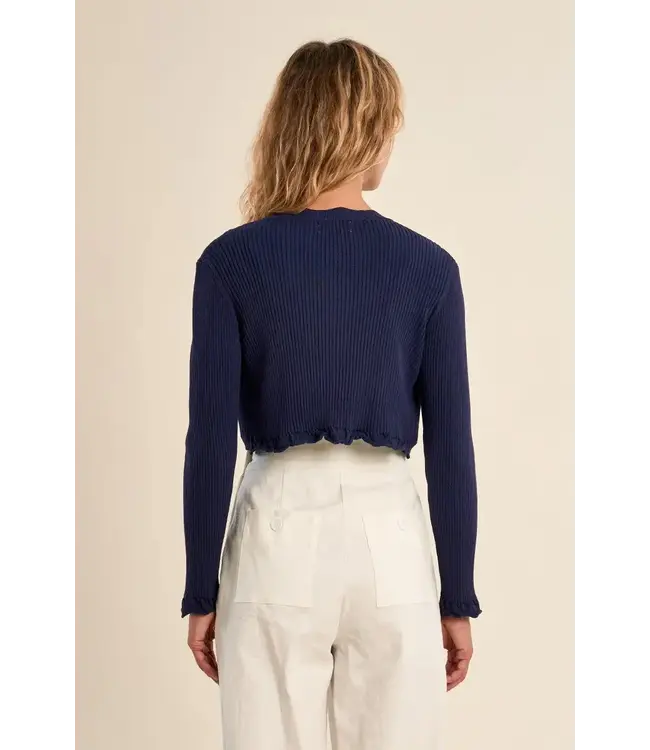 Molly Bracken Cropped Open Knit Cardigan - Marine