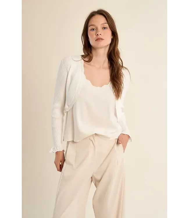 Molly Bracken Cropped Open Knit Cardigan - Ecru