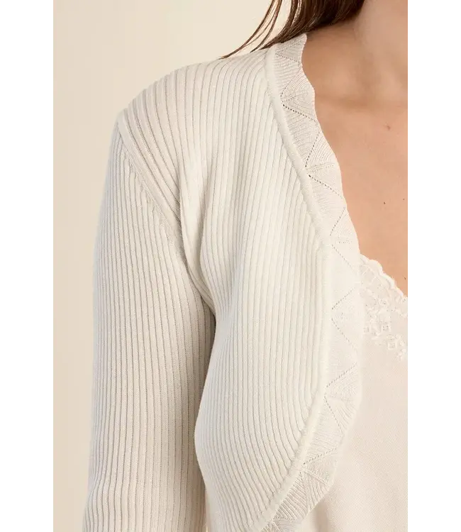 Molly Bracken Cropped Open Knit Cardigan - Ecru