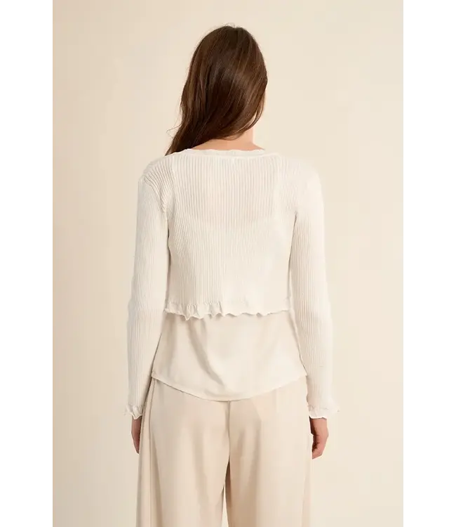 Molly Bracken Cropped Open Knit Cardigan - Ecru