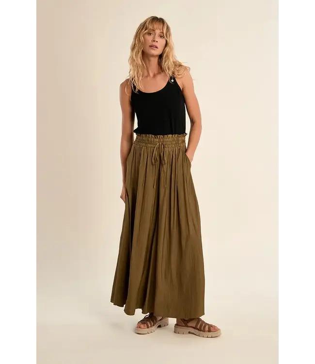 Molly Bracken Wide Leg Elastic Waist Pant - Khaki