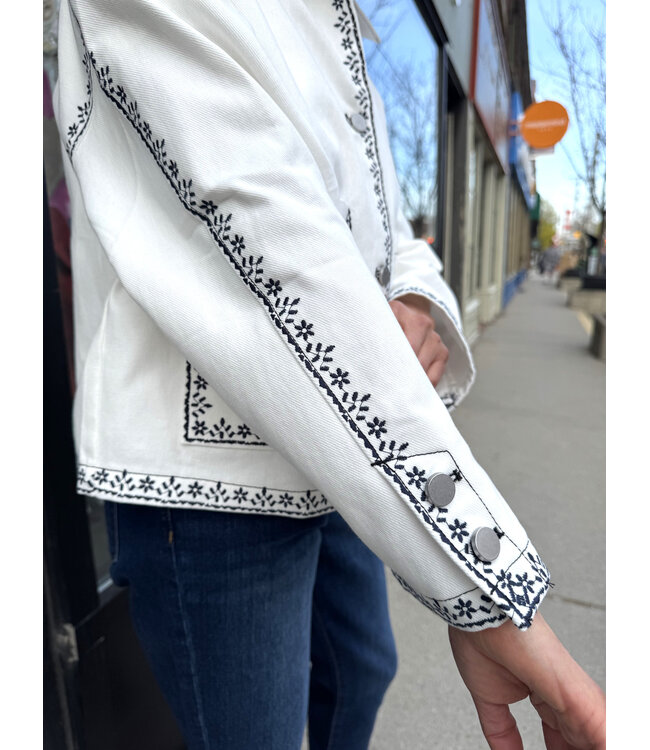 Astrid Embroidered Jean Jacket - White