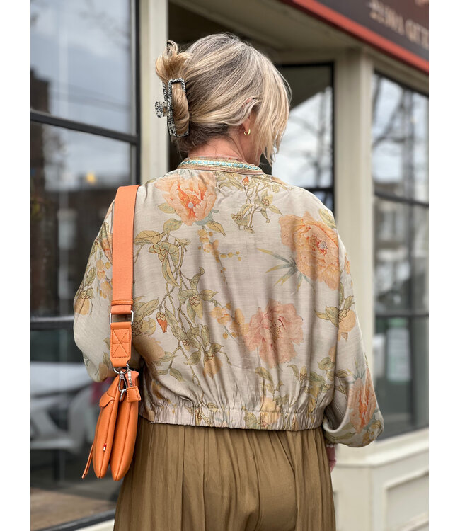 Floral Blouse with Trimmings - Sage