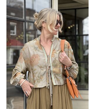 Floral Blouse with Trimmings - Sage