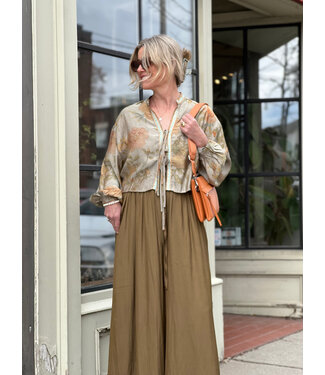 Molly Bracken Wide Leg Elastic Waist Pant - Khaki