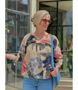 Floral Blouse- Oatmeal Blossom