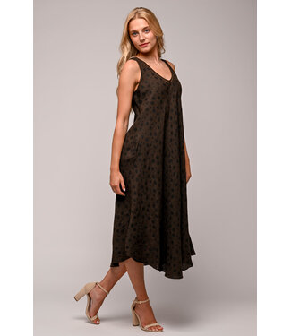 Polka Dot Linen Dress - Brown / Black
