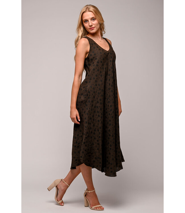 Polka Dot Linen Dress - Brown / Black